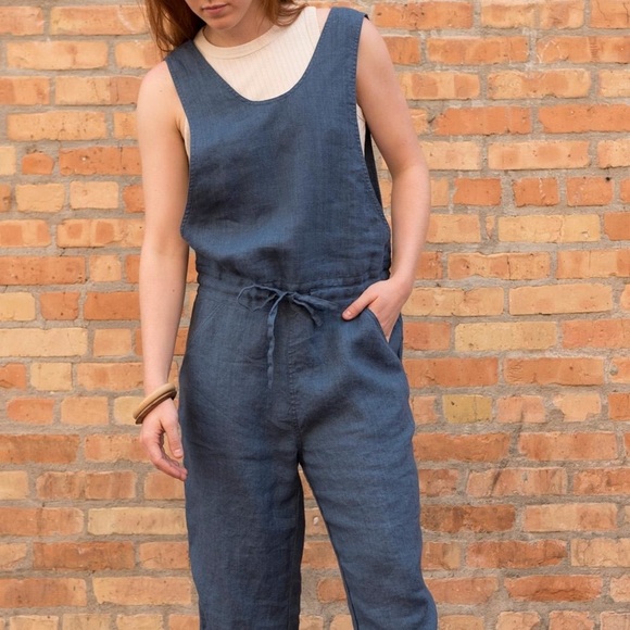 Not Perfect Linen Dresses & Skirts - Not Perfect Linen Navy Jumpsuit Sz Small
